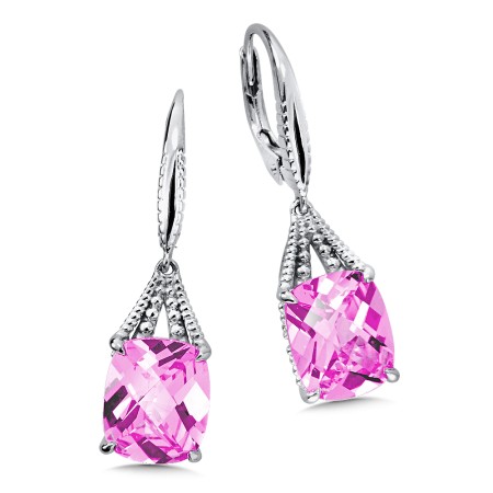 Sterling Silver Pink Sapphire Leverback Earrings 