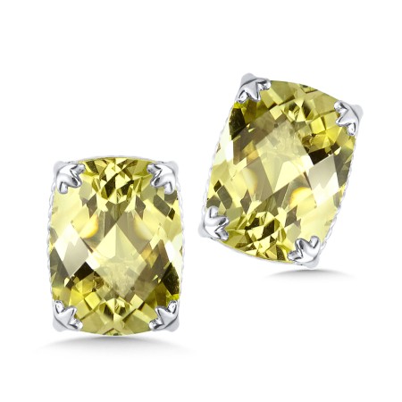 Sterling Silver Green Gold Quartz Stud Earrings