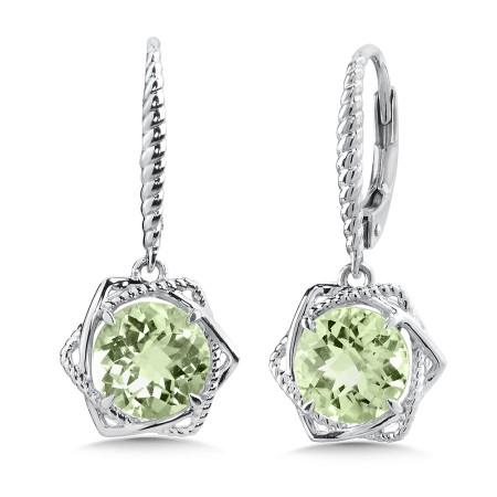Sterling Silver Green Amethyst Leverback Earrings