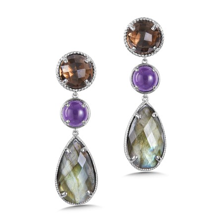 Sterling Silver Smoky Quartz, Amethyst and Labradorite Drop Earrings
