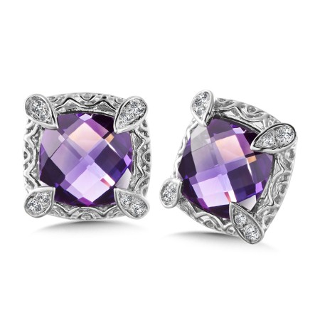 Amethyst & Diamond Earrings in Sterling Silver (0.11 ct. tw.)