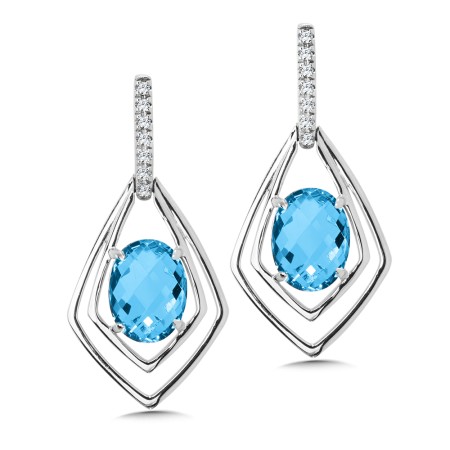 Blue Topaz & Diamond Earrings in Sterling Silver