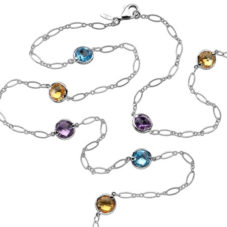 Sterling Silver Colore By The Yard Necklace in Citrine, Blue Topaz, and Amthyst.