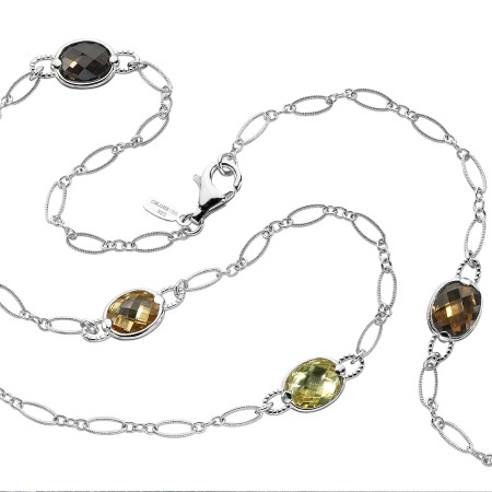 Sterling Silver Colore by the Yard necklace in honey citrine, lemon quartz, citrine, and smoky quartz