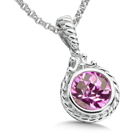 Sterling Silver and Created Pink Sapphire Pendant