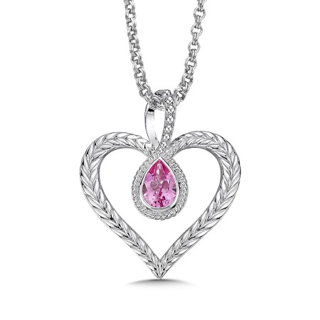 Sterling silver and created pink sapphire heart pendant