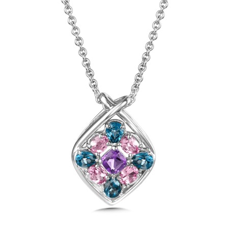 Multi-Colored Gemstone Pendant in Sterling Silver