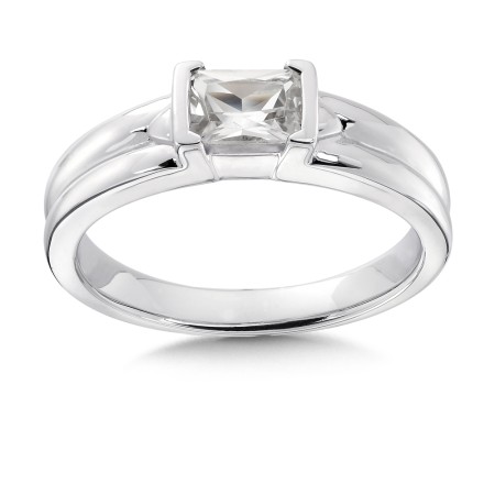 April Birthstone Created White Sapphire and Sterling Silver Ring.