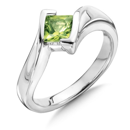 Sterling silver and princess cut peridot ring.