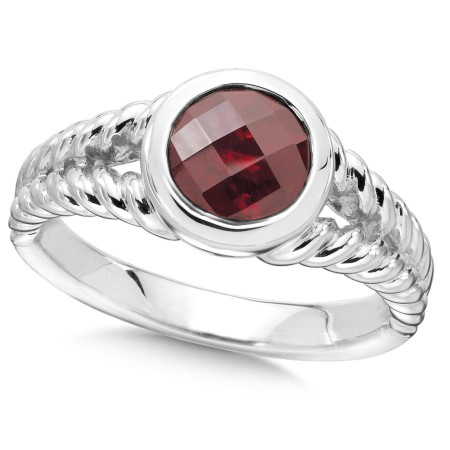 Sterling silver and round garnet ring.