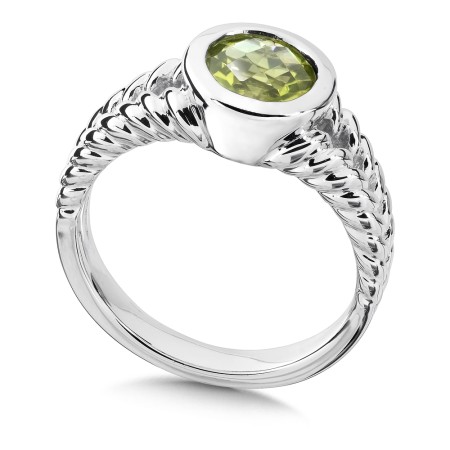 Sterling silver and round peridot ring.
