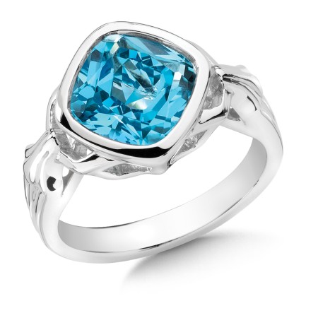 Sterling Silver Blue Topaz Fleur De Lis Ring