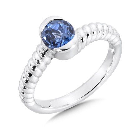 Sterling silver and round created blue sapphire Colore Of Life stack ring