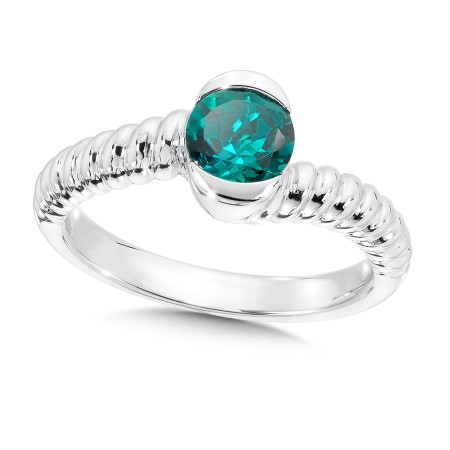 Sterling silver and round created emerald Colore Of Life stack ring.