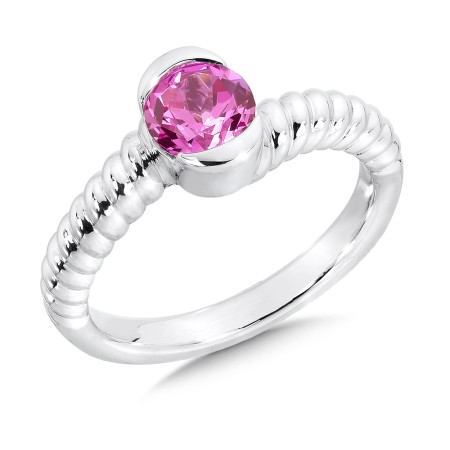 Sterling silver and round created pink sapphire Colore Of Life stack ring