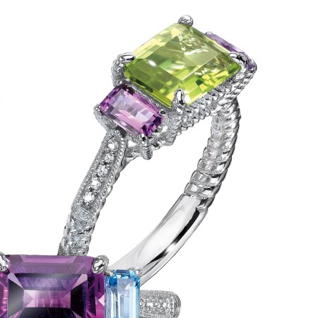 Sterling Silver, peridot and purple amethyst diamond ring