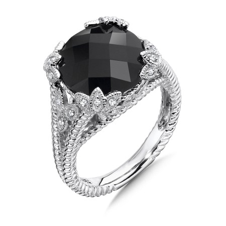 Sterling Silver Diamond & Onyx Ring