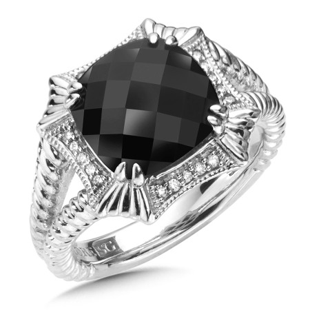 Sterling Silver Onyx & Diamond Ring