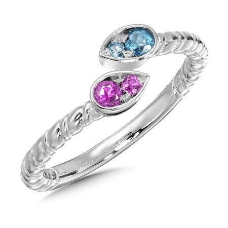Blue Topaz & Pink Sapphire Ring in Sterling Silver