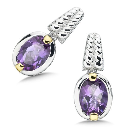 Sterling Silver, 18K Gold and Amethyst Earrings