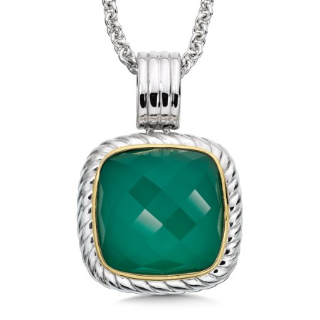 Sterling Silver Green Agate and White Quartz Fusion Pendant