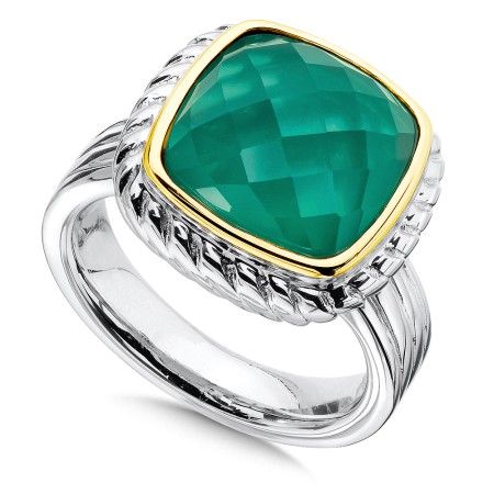 Sterling Silver Green Agate and White Quartz Fusion Ring
