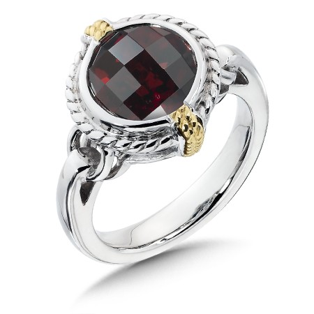 Sterling Silver, 18K Gold and Garnet Ring