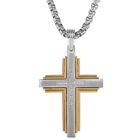 Men's Esquire 14K Plated Steel Diamond Cross