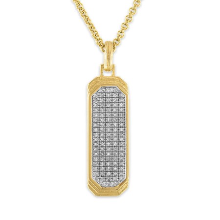 Men's Esquire 14K Yellow Gold Plated Silver & Diamond Dog Tag Pendant