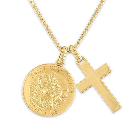 Men's Esquire 14K Yellow Gold Plated Silver Saint Christopher Pendant & Cross