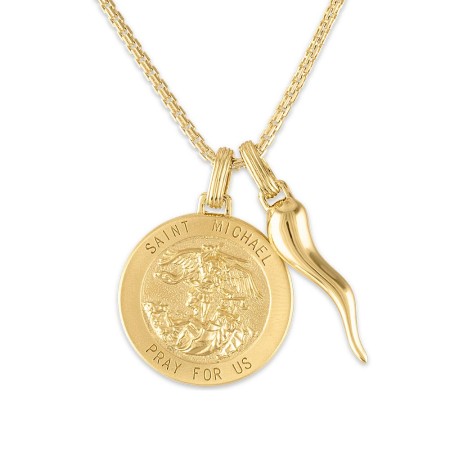 Men's Esquire 14K Yellow Gold Plated Silver Saint Michael Pendant & Italian Horn