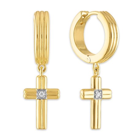 Men's Esquire 14K Yellow Gold Plated Sterling Silver Dangling Cross Hoop Earrings