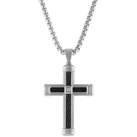 Men's Esquire Diamond & Black Cable Steel Cross