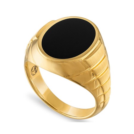 Men's Esquire Onyx & 14K Yellow Gold Plated Silver Signet Ring