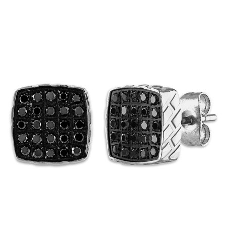 Men's Esquire Stainless Steel & Black Diamond Stud Earrings