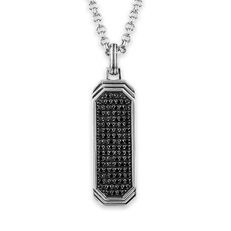 Men's Esquire Sterling Silver & Black Diamond Dog Tag Pendant