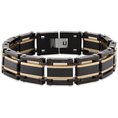 Men's Esquire Yellow & Black Carbon Fiber Steel Bracelet