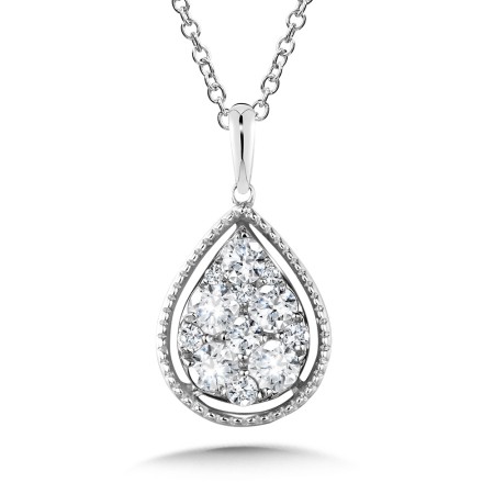 Milgrain Pear-Shaped Cluster Diamond Pendant | PDD3156-W