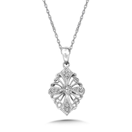 Ornate Sterling Silver Dangle Diamond Pendant - PSD003-W