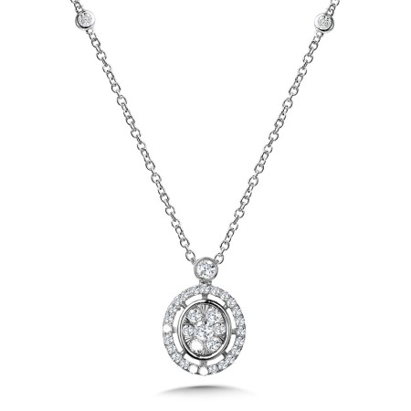 Oval Diamond Halo Pendant | PDD3093-W