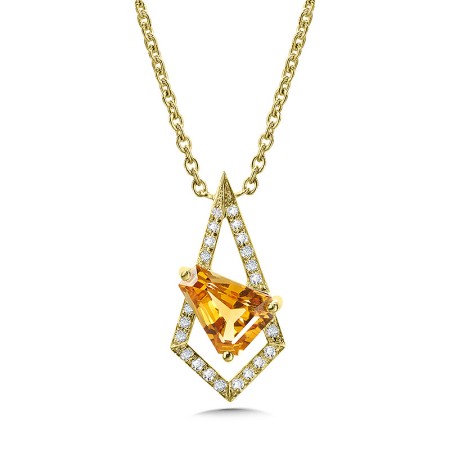 Overlapping Kite-Shaped Pave Diamond and Citrine Necklace - CGP768Y-DCT