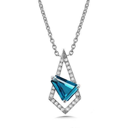 Overlapping Kite-Shaped Pave Diamond and London Blue Topaz Necklace - CGP768W-DLBT