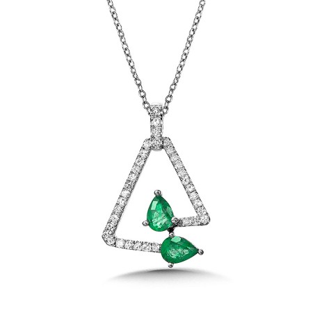 Diamond and Pear-Shaped Emerald Pendant - PCE1006-W