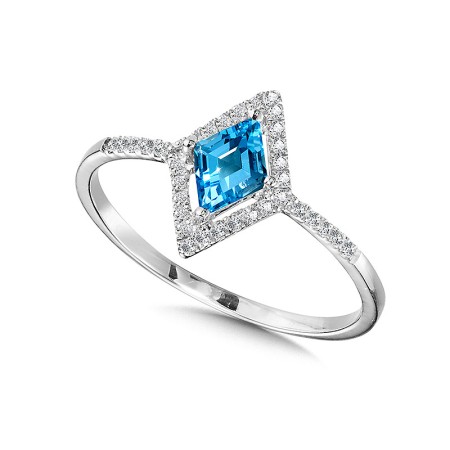 Pave Diamond and Swiss Blue Topaz Kite Ring - CGR184W-DBT