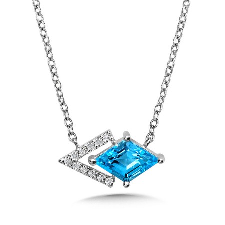 Pave Diamond Arrow and Swiss Blue Topaz Kite Necklace - CGP766W-DBT