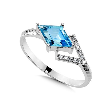 Pave Diamond Arrow and Swiss Blue Topaz Kite Ring - CGR766W-DBT