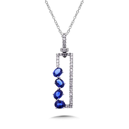 Pave Diamond and Oval Sapphire Geometric Necklace