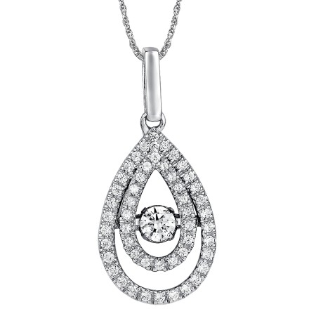 Dancing Diamond  Pear-Shaped  Pendant  in 14K White Gold  with Chain