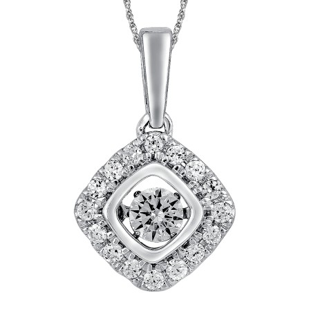 Dancing Diamond Cushion-Shaped Pendant in 14K White Gold with Chain