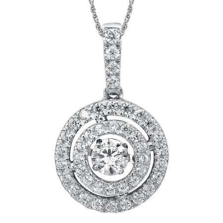 Dancing Diamond Round Halo Pendant in 14K White Gold  with Chain